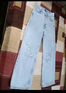 Ripped Light Wash Wide Leg Jeans