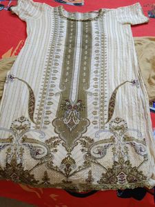 Elegant Cream &amp; Olive Ethnic Suit