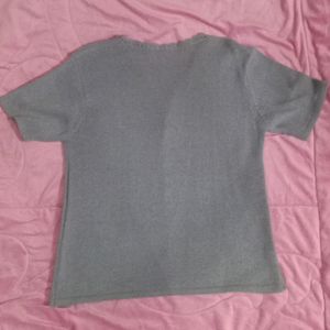 Grey Knit Top Crochet Casual