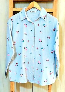 Sky Blue Printed Cotton Shirt Size-42