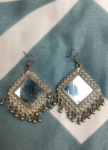 Mirrored Silver Dangle Earrings