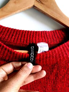 Red Sweet Cropped Pullover Sweater
