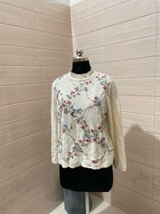 Vintage Cottagecore Sweater Petite Large Cream Che