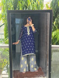 Elegant Blue &amp; Grey Kurta Set