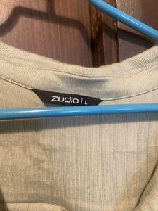 Zudio Light Pista Color Satin Finish Collared Top