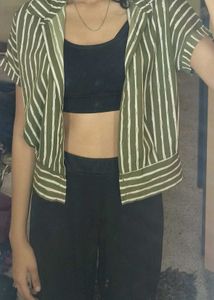 Green Striped Short Sleeve Shirt