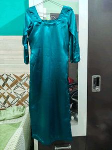 Elegant Turquoise Green Ethnic Satin Suit