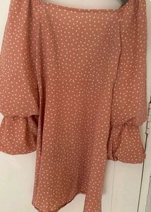 Cute Peach Polka Dotted Dress