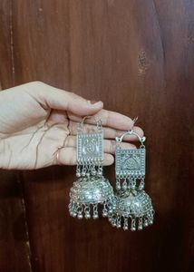Silver Colour Jhumka Earrings