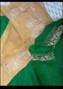 Elegant Green &amp; Gold Saree dabka zari work blouse