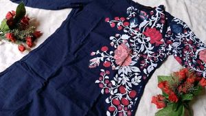 Floral Print Navy Blue Kurti