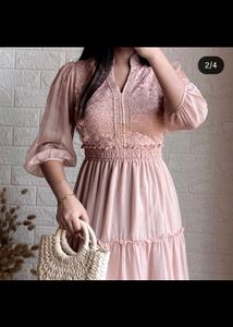 Peach Flared Midi Dress