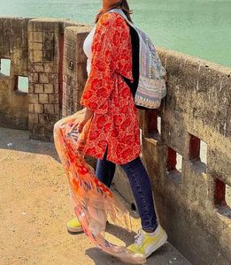 Orange Floral Print Shrug