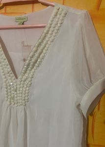 White Beaded V-Neck Tunic