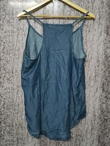 Denim High Low Top For Women