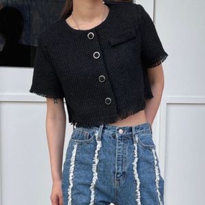 Button Down Tweed Crop Tops