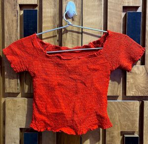 Orange Smocked Crop Top