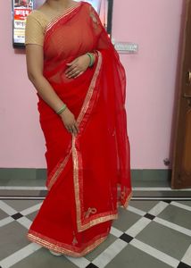 bright red saree with blouse