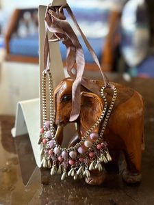 Pink Beaded &amp; Ribbon Necklace