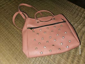 Peach Coloured Studded PU Structured Handheld Bag