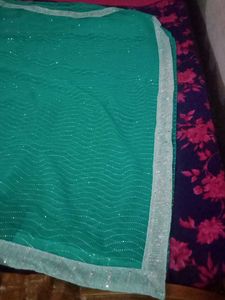 Emerald Green Sequin Scarf.Saree