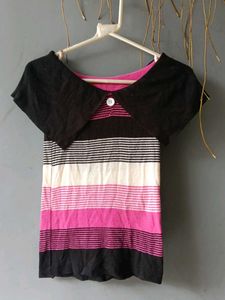 Striped Knit Top with Peter Pan Collar