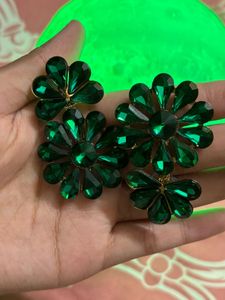 Emerald Flower Statement Earrings