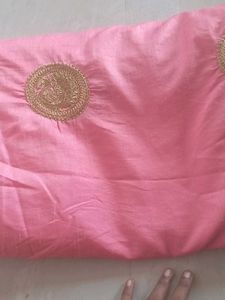 Pink Sarre With Golden Patchwork