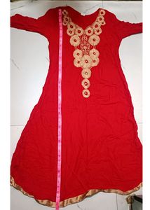 XL Size Red Long Cotton Anarkali Dress