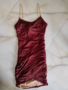 Burgundy Ruched Mini Dress