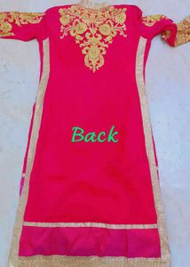 Pink &amp; Gold Embroidered Kurta Set