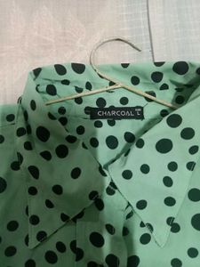 Green Polka Dot Printed Casual Shirt