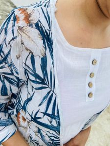 White Long Kurti With Multi Jacket