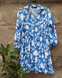 Blue Floral Print Mini Dress