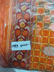 Orange Checkered Cotton Saree