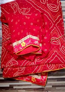 Elegant Red Bandhani Saree