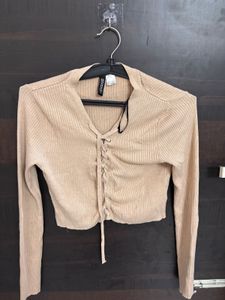 H&M Divided Beige Lace-Up Crop Top