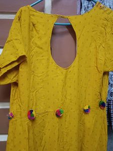Boho Yellow Dress with Pom Poms
