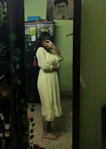 LimeGreen/Yellow Georgette Dress W Romantic Ruffle