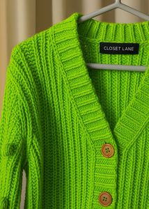Green Knit Pom-Pom Cardigan