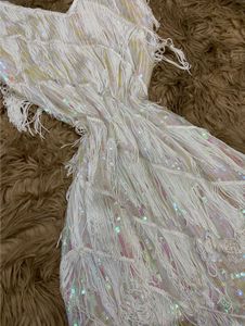 Luxury Couture White Fringe Mini Dress