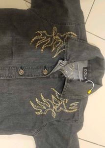 CHARCOAL WOMEN DENIM WITH FLAMES EMBROIDERY