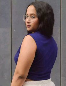 Navy Cropped Polo Collar Top