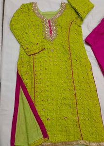 Hot Pink And Lime Green GHARCHOLA BHANDHNI SUIT