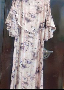 Cream & Tan Color Printed Dress For 38 Bust