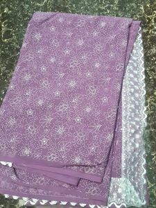 Lavender And White Laced Border Saree