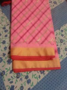 Pink Cotton Sarri With Blawaj