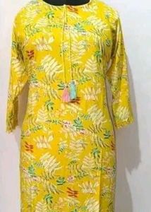 Floral Print Lemon Yellow Kurti With Pant