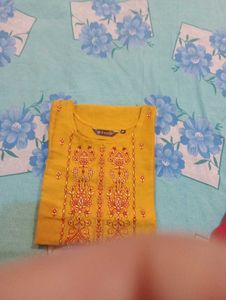 Embroidered Mustard Kurti