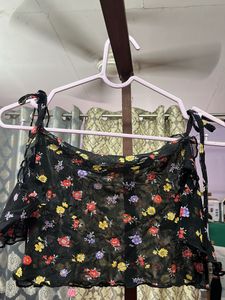 Off Shoulder Tie Up Floral Crop Top